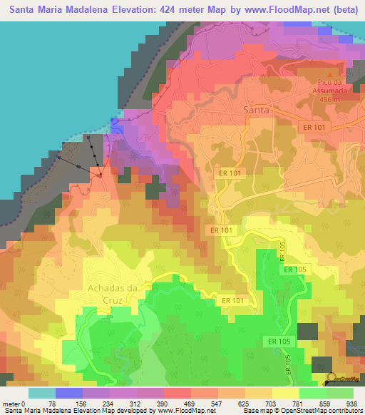 Santa Maria Madalena,Portugal Elevation Map