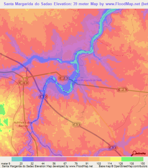 Santa Margarida do Sadao,Portugal Elevation Map
