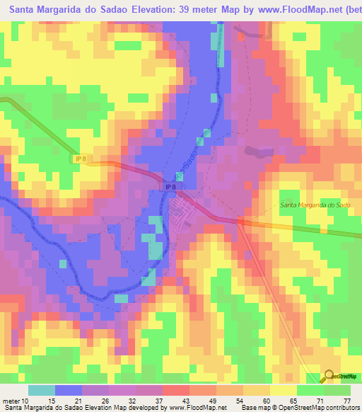 Santa Margarida do Sadao,Portugal Elevation Map