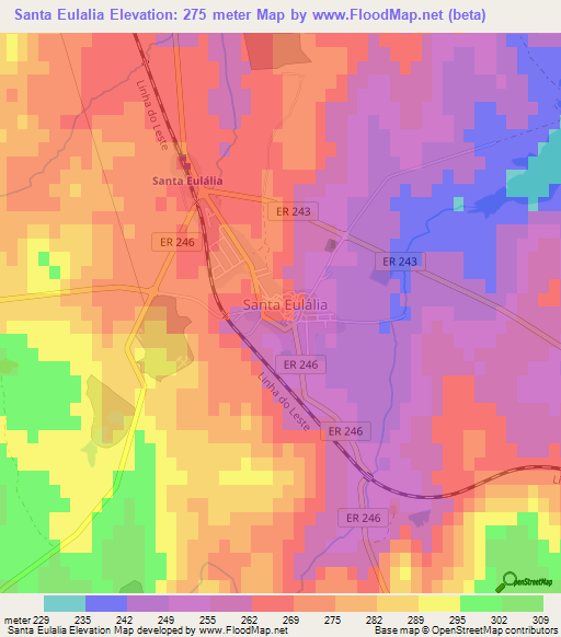 Santa Eulalia,Portugal Elevation Map