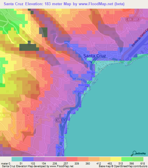 Santa Cruz,Portugal Elevation Map