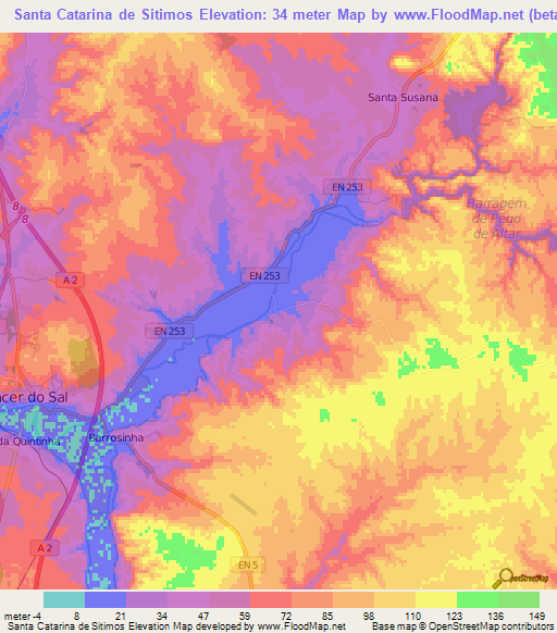 Santa Catarina de Sitimos,Portugal Elevation Map