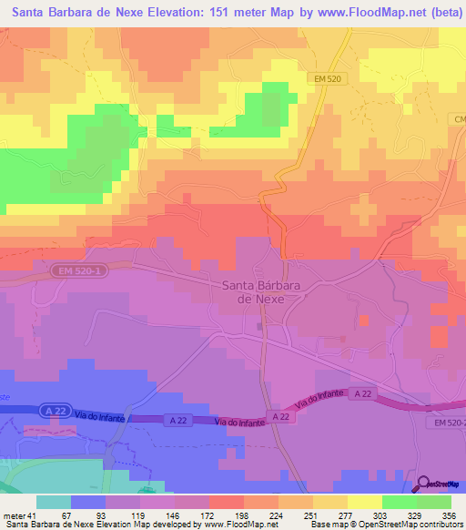 Santa Barbara de Nexe,Portugal Elevation Map