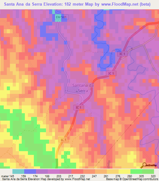 Santa Ana da Serra,Portugal Elevation Map