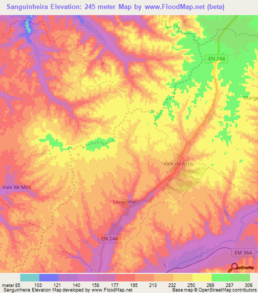 Sanguinheira,Portugal Elevation Map