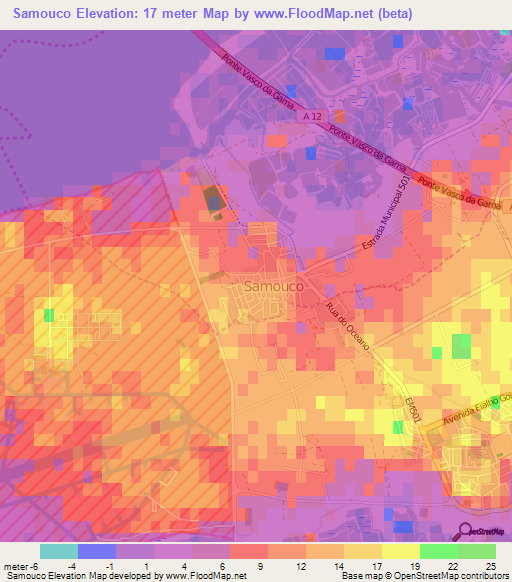 Samouco,Portugal Elevation Map