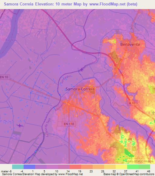 Samora Correia,Portugal Elevation Map