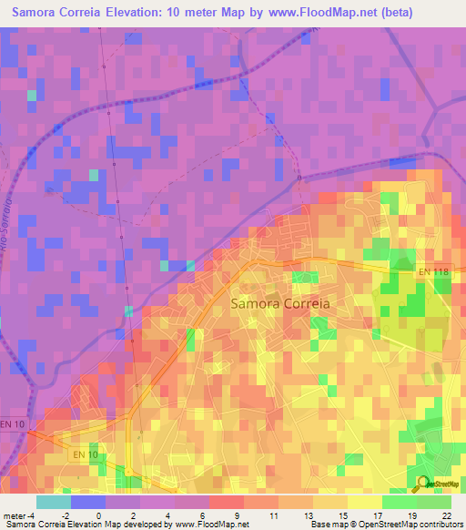 Samora Correia,Portugal Elevation Map
