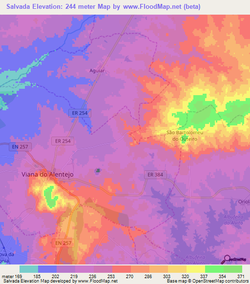 Salvada,Portugal Elevation Map