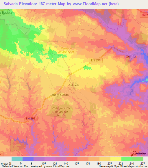 Salvada,Portugal Elevation Map