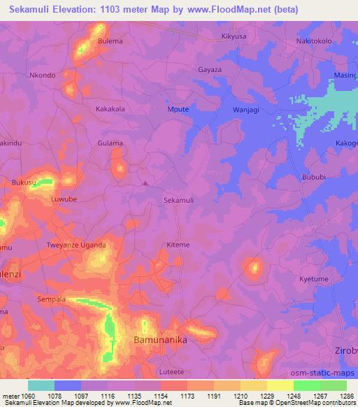 Sekamuli,Uganda Elevation Map