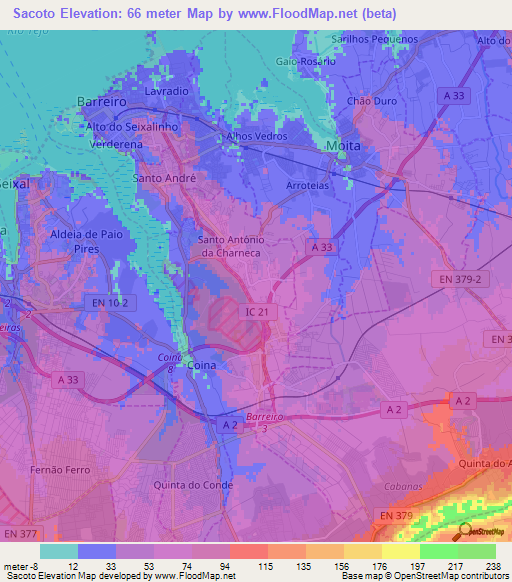 Sacoto,Portugal Elevation Map