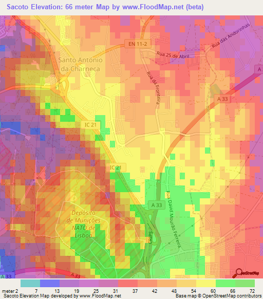 Sacoto,Portugal Elevation Map