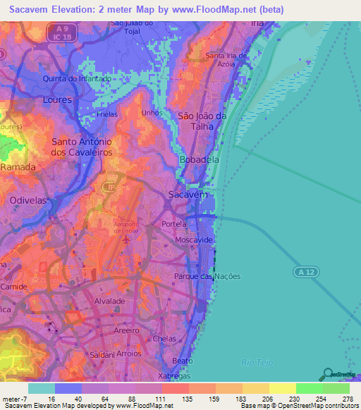 Sacavem,Portugal Elevation Map