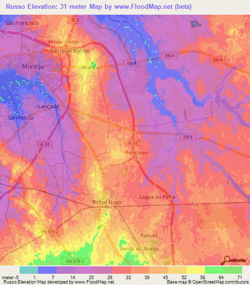 Russo,Portugal Elevation Map
