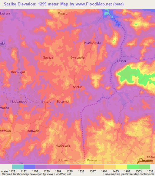Sazike,Uganda Elevation Map
