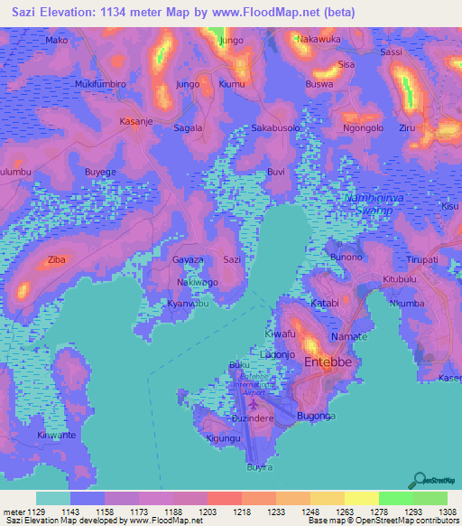 Sazi,Uganda Elevation Map