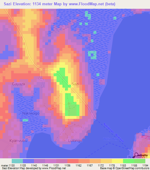 Sazi,Uganda Elevation Map