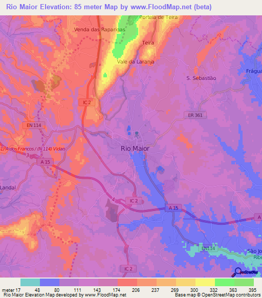 Rio Maior,Portugal Elevation Map