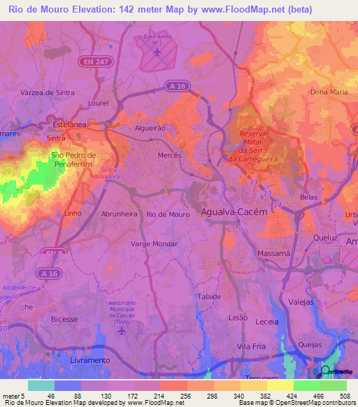Rio de Mouro,Portugal Elevation Map