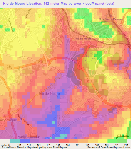 Rio de Mouro,Portugal Elevation Map
