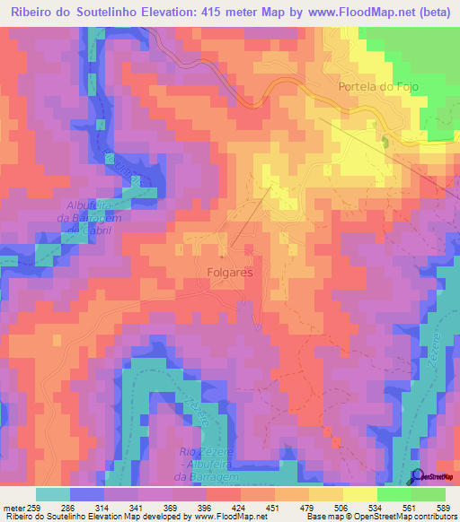 Ribeiro do Soutelinho,Portugal Elevation Map