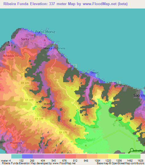Ribeira Funda,Portugal Elevation Map
