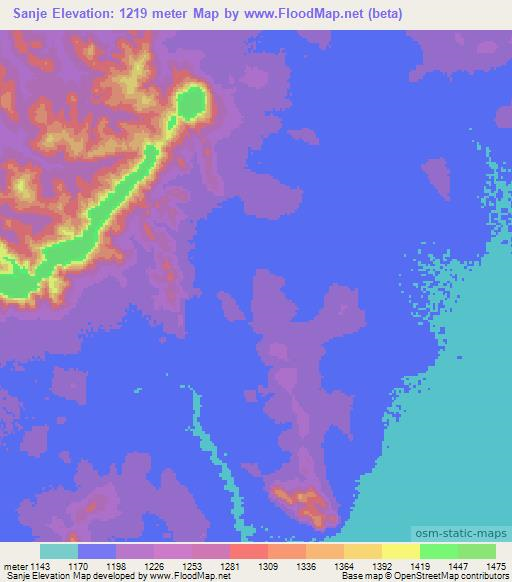 Sanje,Uganda Elevation Map