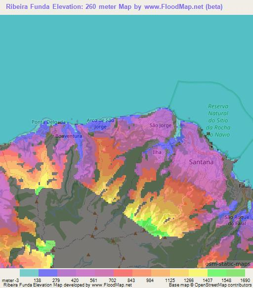 Ribeira Funda,Portugal Elevation Map
