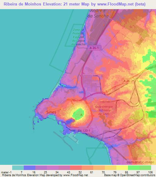 Ribeira de Moinhos,Portugal Elevation Map
