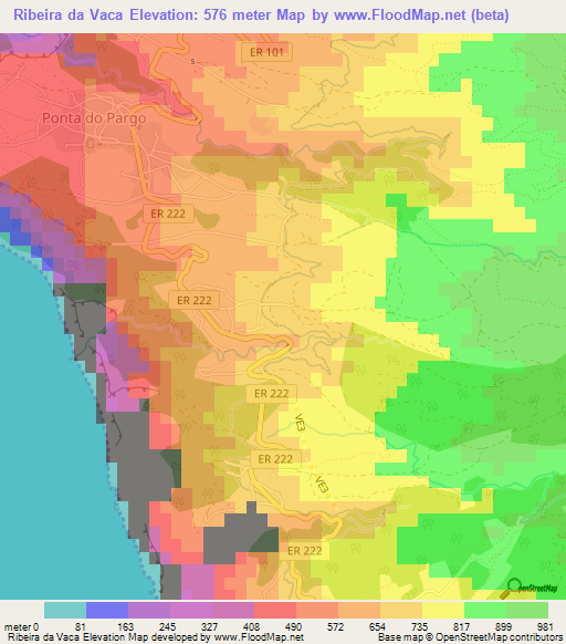 Ribeira da Vaca,Portugal Elevation Map