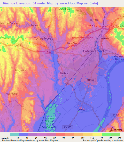 Riachos,Portugal Elevation Map