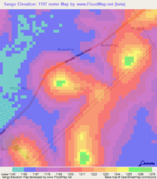 Sango,Uganda Elevation Map