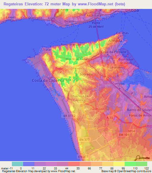 Regateiras,Portugal Elevation Map