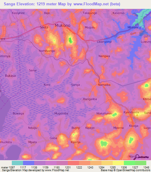 Sanga,Uganda Elevation Map