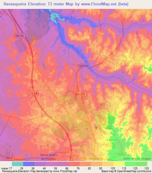 Ravasqueira,Portugal Elevation Map