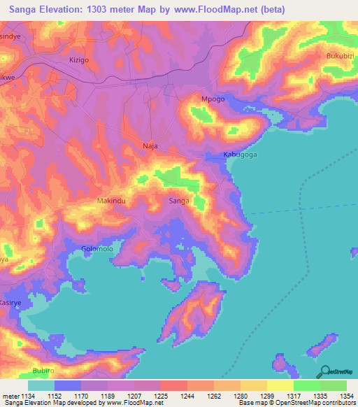 Sanga,Uganda Elevation Map