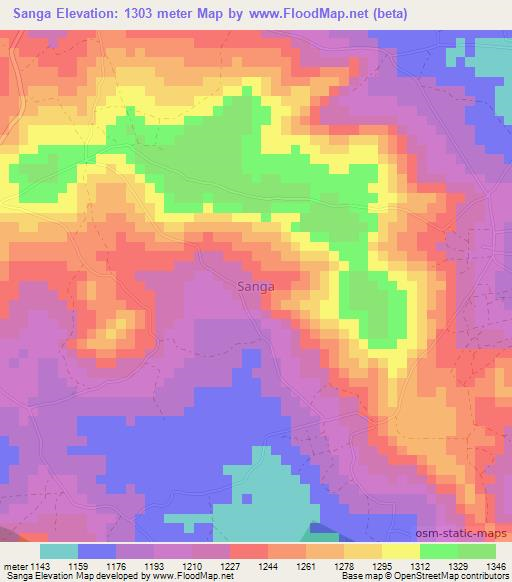 Sanga,Uganda Elevation Map