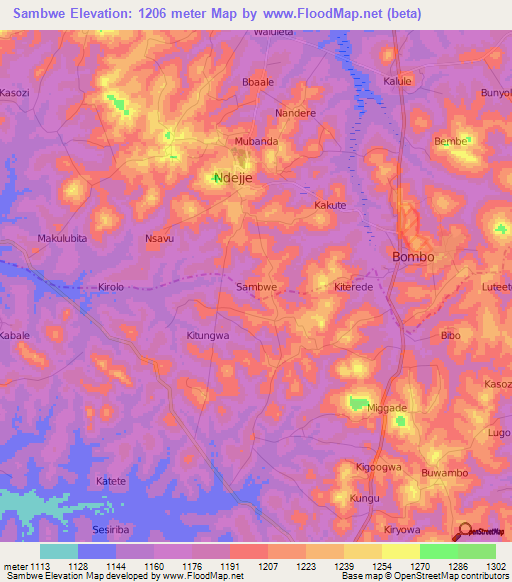 Sambwe,Uganda Elevation Map