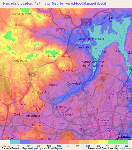Ramada,Portugal Elevation Map