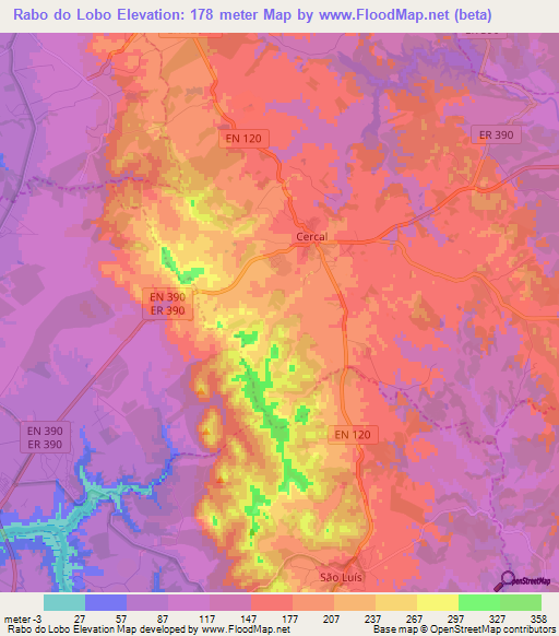 Rabo do Lobo,Portugal Elevation Map