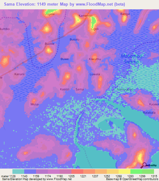 Sama,Uganda Elevation Map