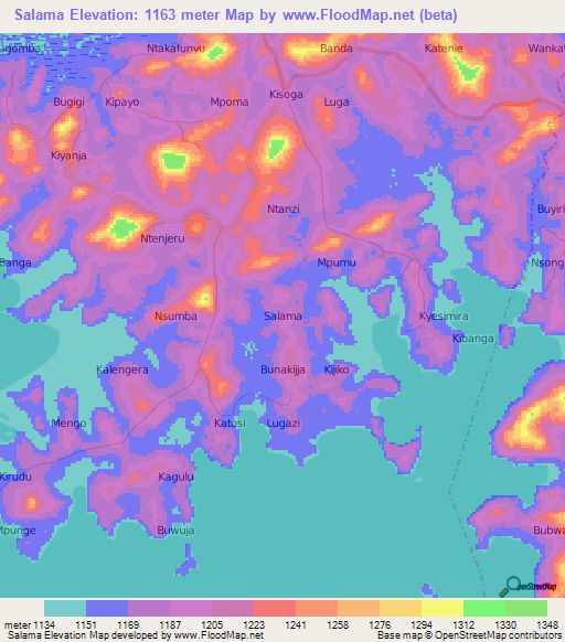 Salama,Uganda Elevation Map