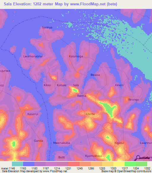 Sala,Uganda Elevation Map