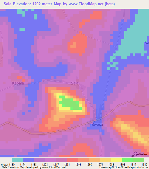 Sala,Uganda Elevation Map