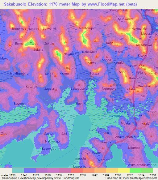 Sakabusolo,Uganda Elevation Map