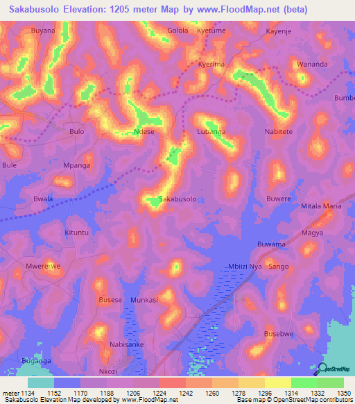 Sakabusolo,Uganda Elevation Map