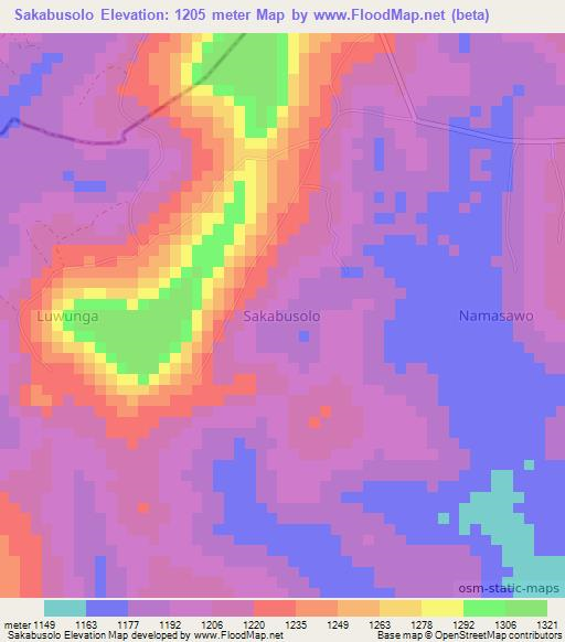 Sakabusolo,Uganda Elevation Map
