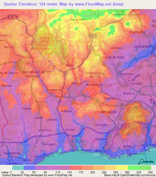 Queluz,Portugal Elevation Map