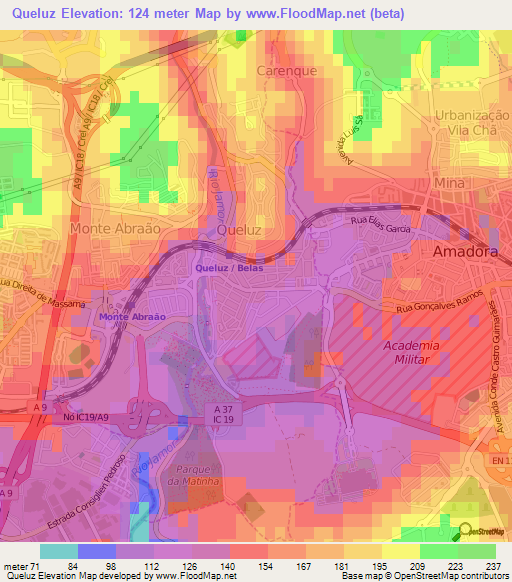 Queluz,Portugal Elevation Map